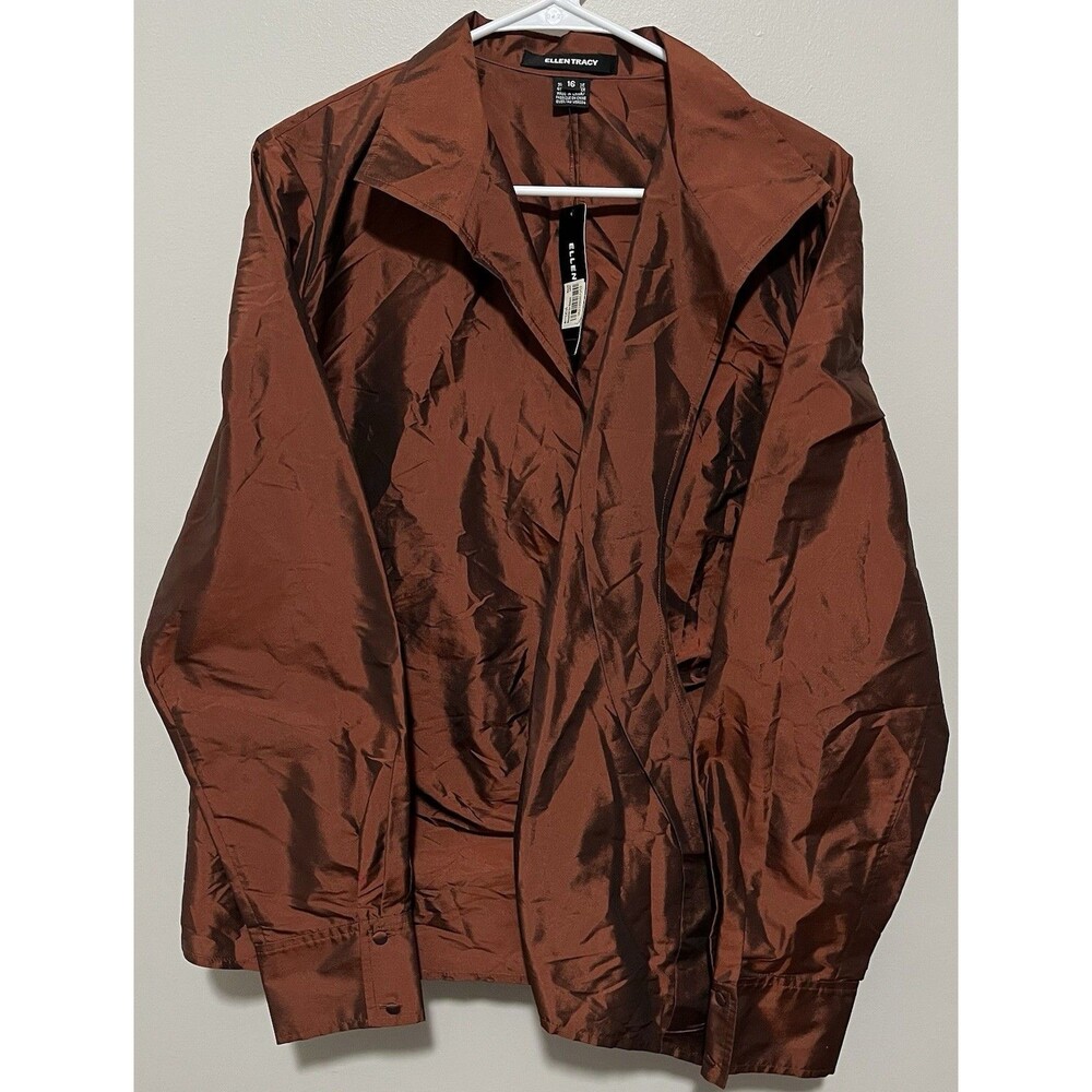 brown Ellen Tracy satin blouse Size 16